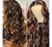 Wigs Human Hair Highlight Ombre T Part Lace Front Wig Wave Curly Brazilian Remy Hair Wigs For Black Women Pre Plucked 8-34 Inch Body Wave Lace Front Wig Wig(180%,28inches)