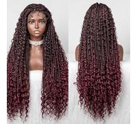 Wigs Human Hair, Ladies Braided Headdress Revolutionary Lace Wig(Wine red)