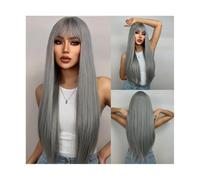 Wigs Human Hair, Long Blue Straight Wig With Bangs Heat Resistant Synthetic Wigs For Women Daily Use