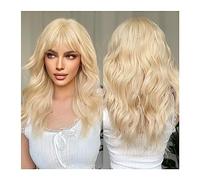 Wigs Human Hair Long Curly Blonde Synthetic Wigs with Bangs Natural Looking Cosplay Wedding Hair Heat Resistant Golden Wigs for Women Wigs for Women