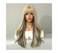 Wigs Human Hair Long Curly Synthetic Wigs Blonde with Black Natural Hair Wigs Middle Part for Women Use For Cosplay Daily Lolita Heat Resistant Wigs for Women