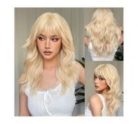 Wigs Human Hair, Platinum Blonde Wavy Wig with Bangs - Heat Resistant Synthetic Hair for Women