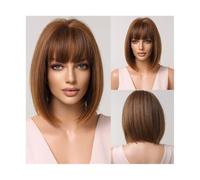 Wigs Human Hair, Short Straight Synthetic Wigs with Bangs Light Brown Golden Bob Hair Wig for Women Daily Cosplay Natural Heat Resistant