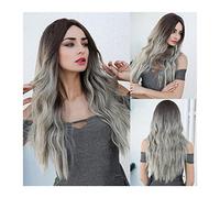 Wigs Human Hair Synthetic Hair 24inch Long Natural Wavy Wig for Women Middle Part Synthetic Wig Heat Resistant Fiber Wigs for Daity Party Human Hair Braiding Hair(B)