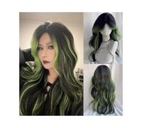 Wigs Human Hair Synthetic Long Wavy Black Ombre Green Layered Wig Middle Part Fluffy Women Wig for Daily Party Wigs for Women
