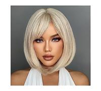 Wigs Human Hair White Blonde Gray Synthetic Wigs with Bangs Short Straight Bob Hair Wig for Women Cosplay Daily Natural Hair Heat Resistant Wigs for Women