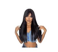 Wigs Human Hair, Wig female long hair net red temperament Korean black long straight simulation wig full head cover mechanism chemical fiber