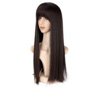 Wigs Human Hair Wigs Women's Long Hair Black Long Straight Wigs Natural Air Bangs Realistic Wigs Fashion Wigs Pelucas De Mujer Pelo Humano(B)