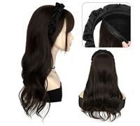 Wigs Human Hair Wigs Women's Wavy Long Curly Hair Breathable Detachable Headband Simulation Wig High Temperature Synthetic Wig Pelucas De Mujer Pelo Humano(B)