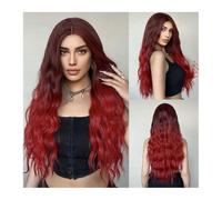 Wigs Human Hair, Women's Ombre Wine Red Long Water Wavy Synthetic Cosplay Wig, Middle Part, Heat Resistant