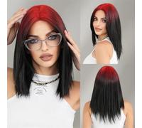 Wigs Human Hair, Women's Straight Shoulder Length Blonde Ombre Brown Wig High Density Layered Wig For Daily Party Use(Fading Red)