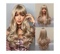 Wigs, Light Ash Brown Synthetic Wig with Bangs Long Body Wave Wig with Bangs for Women Natural High Temperature Fiber Wigs for Daily Party Cosplay Use,Wigs to Cover Baldness