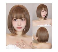 Wigs Light Brown Synthetic Wigs Straight Short Bob Cut with Bangs Wig for White Women Korean Daily Party Cosplay Heat Resistant Hair Women Wig(LC1099-1)