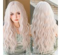 Wigs Long Body Wavy Silver Ash Hair Wig with Bangs for Women Daily Party High Density Hair Ombre Wigs Heat Resistant Fiber Women Wig(MW9078-1)