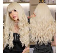 Wigs Long Body Wavy Silver Ash Hair Wig with Bangs for Women Daily Party High Density Hair Ombre Wigs Heat Resistant Fiber Lace Wig(MW9061-2)