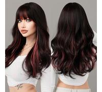 Wigs Long Body Wavy Silver Ash Hair Wig with Bangs for Women Daily Party High Density Hair Ombre Wigs Heat Resistant Fiber Lace Wig(MW9081-1)