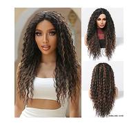 Wigs, Long Curly Synthetic Lace Front Wigs Black Golden Highlight Lace Wig for Black Women Afro Cosplay Deep Wave Heat Resistant,Wigs to Cover Baldness