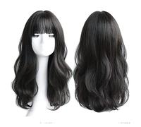 Wigs Long Curly Synthetic Wig with Air Bangs Natural Black Curly Hair Wig Soft Smooth Heat-resistant Fiber Wig for Daily Party Wig