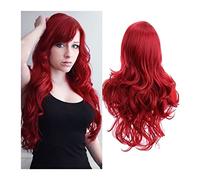 Wigs Long Curly Wavy Red Wig for Women Body Wave Side Parting Bangs Wig Soft Heat Resistant Synthetic Hair Wig for Daily Party Cosplay Halloween Wig