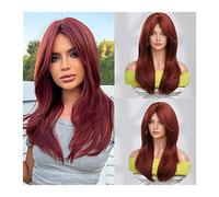 Wigs, Long Natural Wave Synthetic Wig with Curtain Bangs, Wine Red Wave Wig for Women 150% Natural Realistic Heat Resistant Wigs for Daily Use,Wigs to Cover Baldness