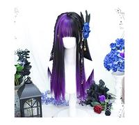 Wigs Long Purple Black Straight Wig Silky Straight Synthetic Heat Resistant Bangs Wig Halloween Costume Cosplay Hair Wigs for Women Wig
