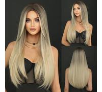 Wigs Long Straight Ash Wig For Women Daily Use Party Gradient Blonde Mid Split Wig 150 Density Wig Straight/Curly Wigs(Light yellow)