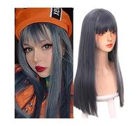 Wigs Long Straight Hair Synthetic Wig with Bangs, Dark Gray Mixed Blue Straight Wig for Women Girls, Natural Looking Daily Party Cosplay Wig Wig