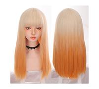 Wigs Long Straight Hair Wig, Blonde Orange Ombre Wig with Bangs, Straight Colorful Natural Wig Daily Cosplay Wigs Synthetic Heat Resistant Wigs Wig