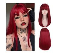 Wigs Long Straight Wig with Bangs Red Synthetic Hair Silky Straight Wigs Heat Resistant Natural Looking Hair Wig for Women Girls Wig