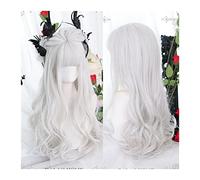 Wigs Long Synthetic Wig with Bangs, Silver White Wavy Wig Natural Long Wavy Cosplay Wigs for Women Party Halloween Christmas Wig Wig