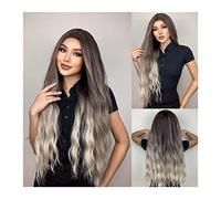 Wigs, Long Wavy Curly Wig 30 Inch Ombre Brown Blonde Ash Wigs for Women Dark Roots Middle Part Synthetic Wig with Natural Hairline for Daily Party,Wigs to Cover Baldness