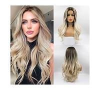 Wigs Long Wavy Ombre Blonde Wig for Women 24" Middle Part Synthetic Wig Natural Heat Resistant Fibre Wigs with Dark Roots for Cosplay Daily Hair Replacement Wigs