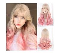 Wigs, Long Wavy Wig with Bangs, Ombre Blonde to Pink Natural Curly Wig for Women Heat Resistant Synthetic Hallowed Cosplay Hair Wigs,Wigs to Cover Baldness