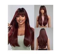 Wigs, Long Wine Red Synthetic Wigs Natural Wavy Hairs with Bangs Red Brown Deep Root Wig Heat Resistant Cosplay Party Hair for Women,Wigs to Cover Baldness