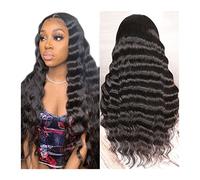 Wigs Loose Deep Wave Wig Human Hair Lace Wig 16-30" Peruvian Hair Lace Closure Wig 4x4 5x5 Wave Curly Remy Hair Lace Closure Wig with Baby Hair Women Wig (Color : 4x4 closure wig, Size : 22inches)