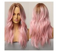 Wigs Medium Long Light Pink Wavy Synthetic Wigs for Women Cosplay Daily Party Hair Colorful Wigs Lace Wig(B)