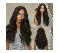 Wigs Middle Part for Women Afro Daily Cosplay Heat Resistant Long Dark Brown Wavy Synthetic Wigs Curly Black Natural Wave Hair Wig Women Wig(Color:WL1083-1)