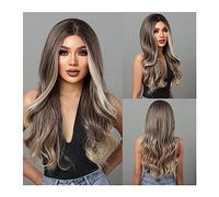 Wigs Middle Part for Women Afro Daily Cosplay Heat Resistant Long Dark Brown Wavy Synthetic Wigs Curly Black Natural Wave Hair Wig Women Wig(Color:LC2008-3)