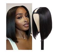 Wigs Natural Color Full Head Short Straight Wig Human Hair Glueless U Part Wigs Clip in Half Wig For Women Brazilian Human Hair Wig(14inches 1PC)