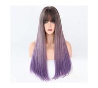 Wigs Natural Fake Hair Daily Cosplay Wig for Women Ombre Brown Blonde Wigs Long Straight Synthetic Wigs with Bangs High Temperature Women Wig(Color:C8237-1)