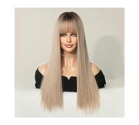 Wigs Natural Fake Hair Daily Cosplay Wig for Women Ombre Brown Blonde Wigs Long Straight Synthetic Wigs with Bangs High Temperature Women Wig(Color:MW9044-1)