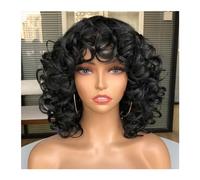 Wigs Natural High Temperat Red Short Hair Afro Curly Wig With Bangs For Black Women Cosplay Fluffy Glueless Mixed Brown Blonde Wigs Women Wig(1B)