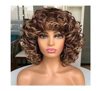 Wigs Natural High Temperat Red Short Hair Afro Curly Wig With Bangs For Black Women Cosplay Fluffy Glueless Mixed Brown Blonde Wigs Lace Wig(33-27)