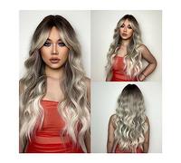 Wigs Ombre Ash Brown Blonde Synthetic Wigs for Women Long Wavy Gray Platinum Wigs With Bangs Daily Cosplay Natural Fake Hair Wig