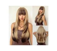 Wigs Ombre Blonde Brown Synthetic Wigs with Bangs Long Straight Wig for Women Cosplay Natural Fake Hair High Temperature Fiber Women Wig(LC3037-1)