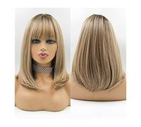 Wigs Ombre Blonde Wigs with Bangs Medium Straight Bob Synthetic Wigs for Women Natural Looking Daily Cosplay Heat Resistant Fiber Wigs Wig