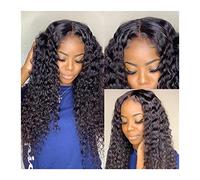 Wigs Peruvian Human Hair Deep Wave Lace Frontal Wig 12-32" Wave Curly Human Hair Wigs for Black Women Pre Plucked Natural Black 13x4 Curly Remy Lace Wigs Women Wig (Size : 13x4 Lace Frontal, Color :