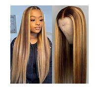 Wigs Pre Plucked Highlight Ombre Lace Front Wig Human Hair P4/27 13X4 HD Transparent Straight Lace Frontal Wigs For Black Women Brazilian Remy Hair Women Wig (Size : 13x4 180 Density, Color : 12inch