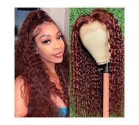 Wigs Red Brown Quirky Curly Lace Wig 20-30 Inch Women's Synthetic Lace Frontal Wig Pre-Plucked Copper Red Lace Frontal Wig with Baby Hair Wig(13X1 T Part Lace Wig,30inches)