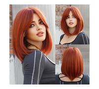 Wigs Red-Brown to Blonde Transformation: Heat-Resistant, Short Straight Bob Wig - Perfect for Daily Parties Moments Wig(Red-Brown)